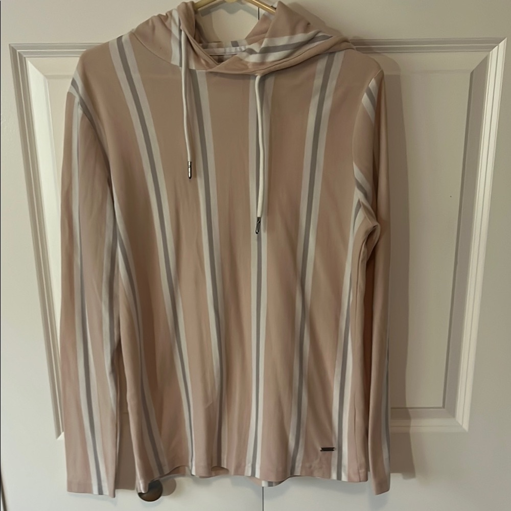Striped Peach, Gray and White Men's Hoodie